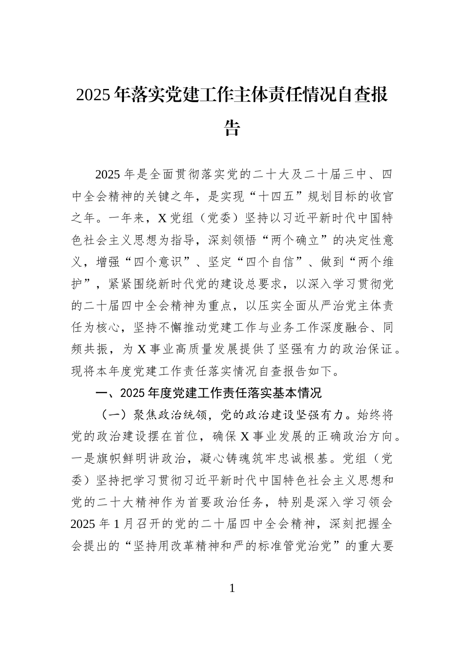 2025年落实党建工作主体责任情况自查报告.docx_第1页