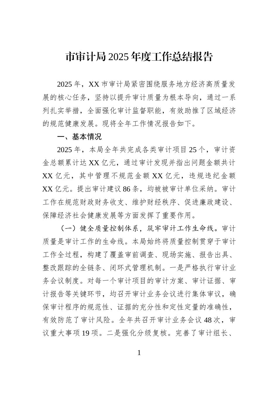市审计局2025年度工作总结报告.docx_第1页