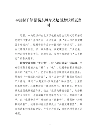 @驻村干部 浩荡东风今又起 筑梦沃野正当时.docx