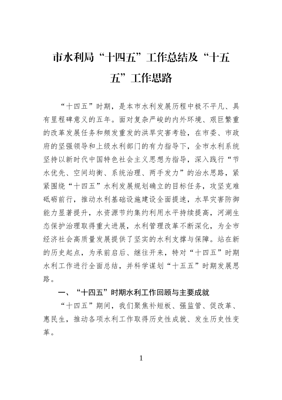 市水利局“十四五”工作总结及“十五五”工作思路.docx_第1页