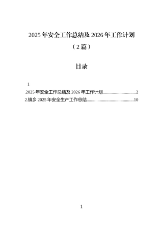 2025年安全工作总结及2026年工作计划（2篇）.docx