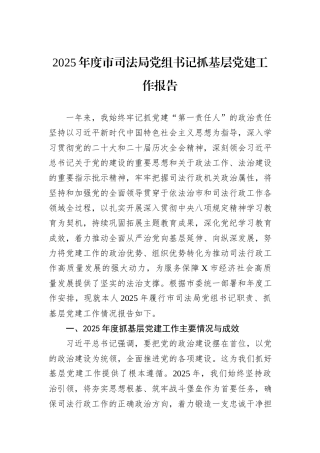 2025年度市司法局党组书记抓基层党建工作报告.docx