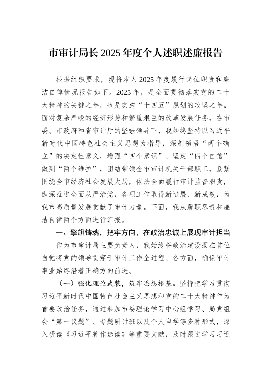 市审计局长2025年度个人述职述廉报告.docx_第1页
