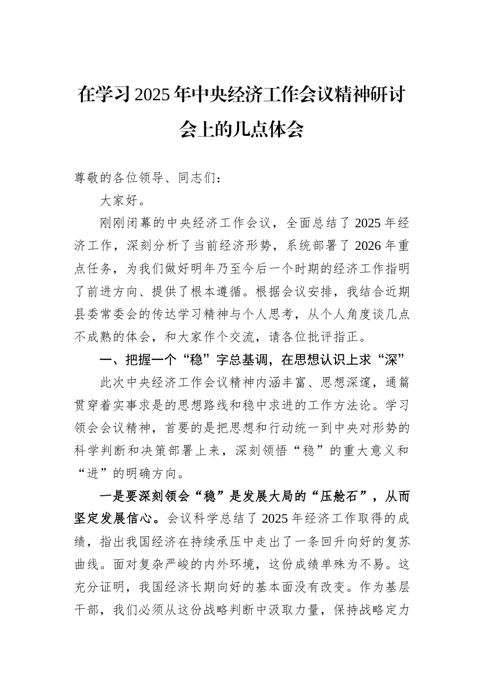 在学习2025年中央经济工作会议精神研讨会上的几点体会.docx_第1页