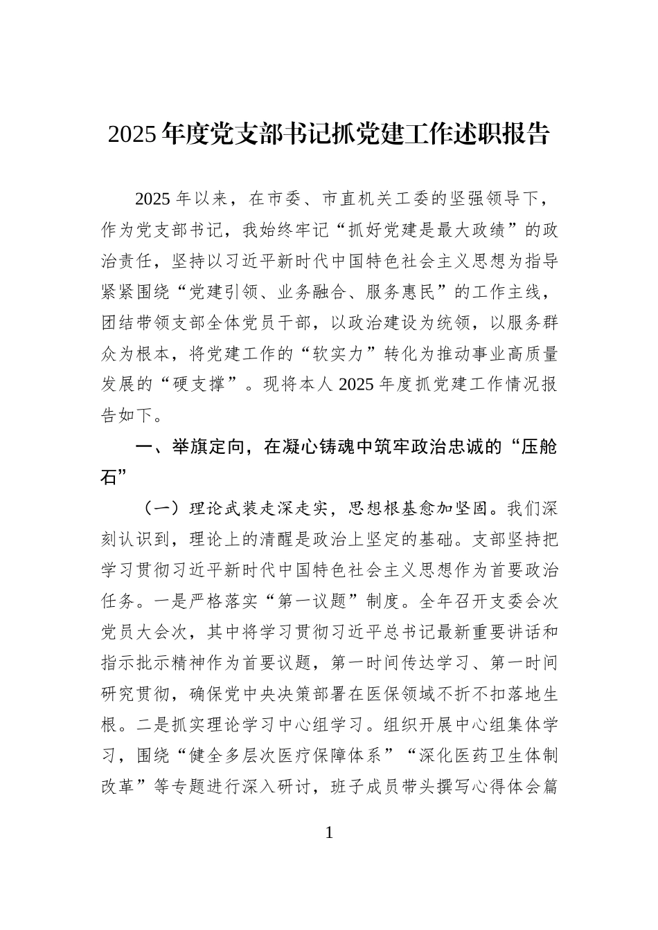 2025年度党支部书记抓党建工作述职报告.docx_第1页