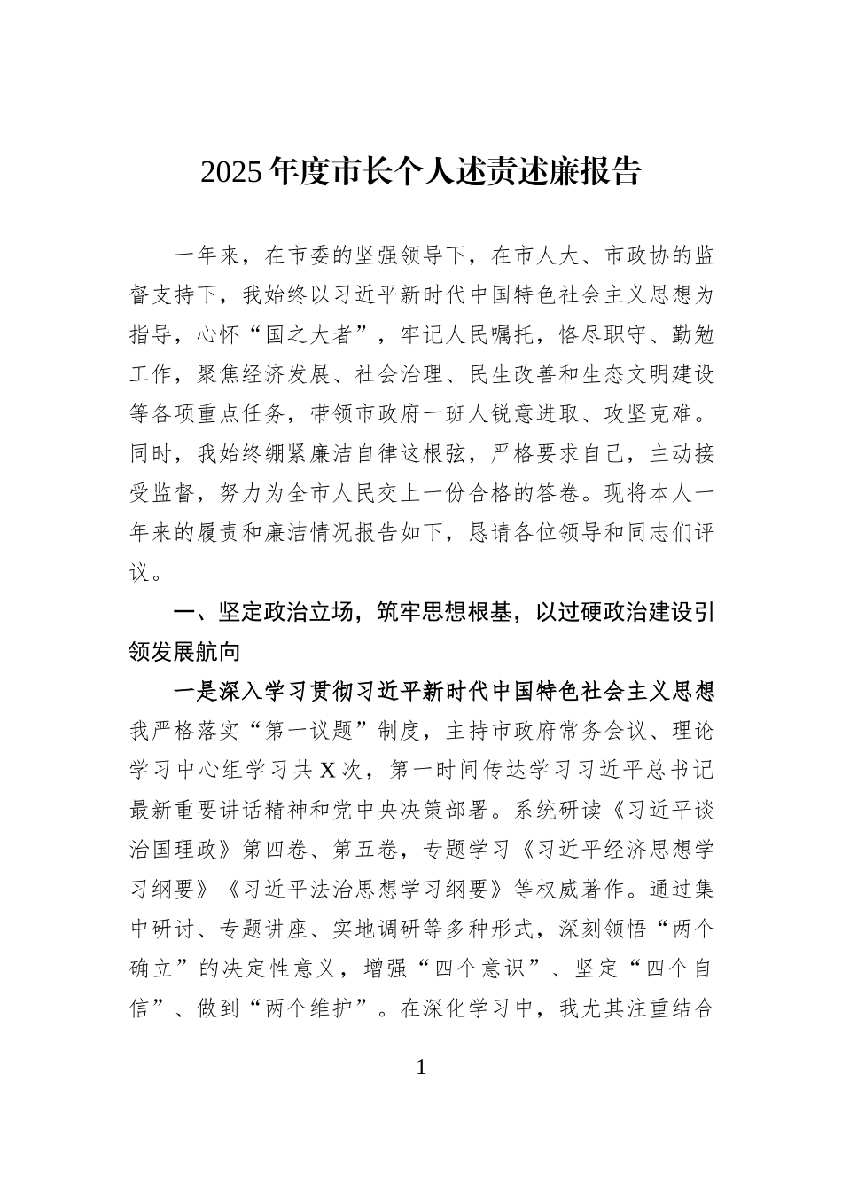 2025年度市长个人述责述廉报告.docx_第1页