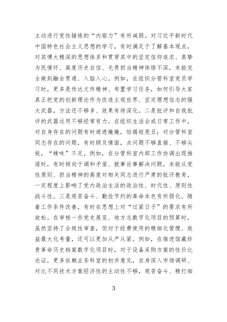 市档案史志馆副主任2025年度民主生活会个人发言提纲（五个带头）.docx_第3页