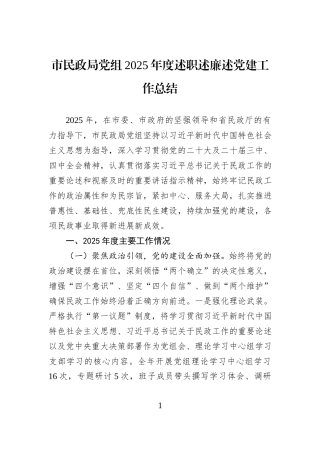 市民政局党组2025年度述职述廉述党建工作总结.docx