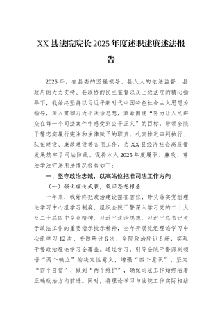 XX县法院院长2025年度述职述廉述法报告.docx