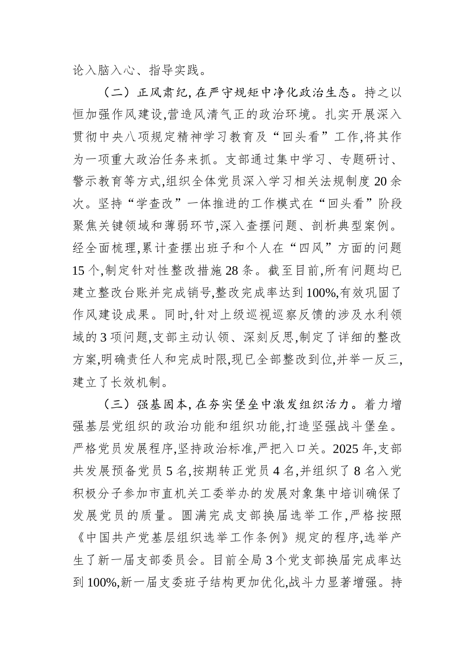 市水利局党支部书记2025年度抓基层党建工作述职报告.docx_第2页