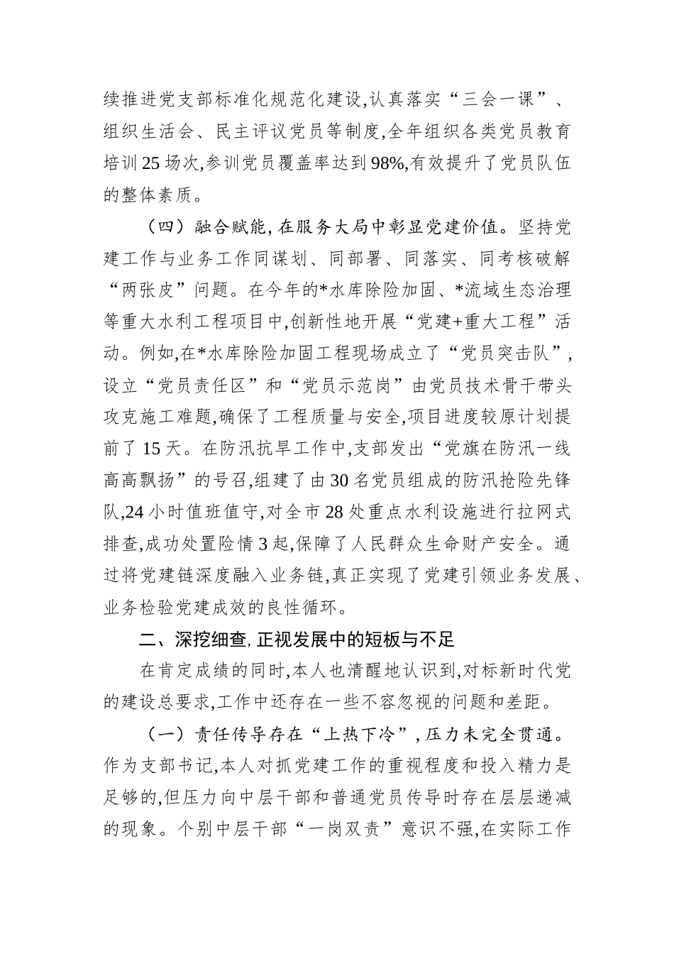 市水利局党支部书记2025年度抓基层党建工作述职报告.docx_第3页