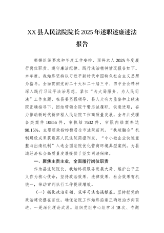 XX县人民法院院长2025年述职述廉述法报告.docx