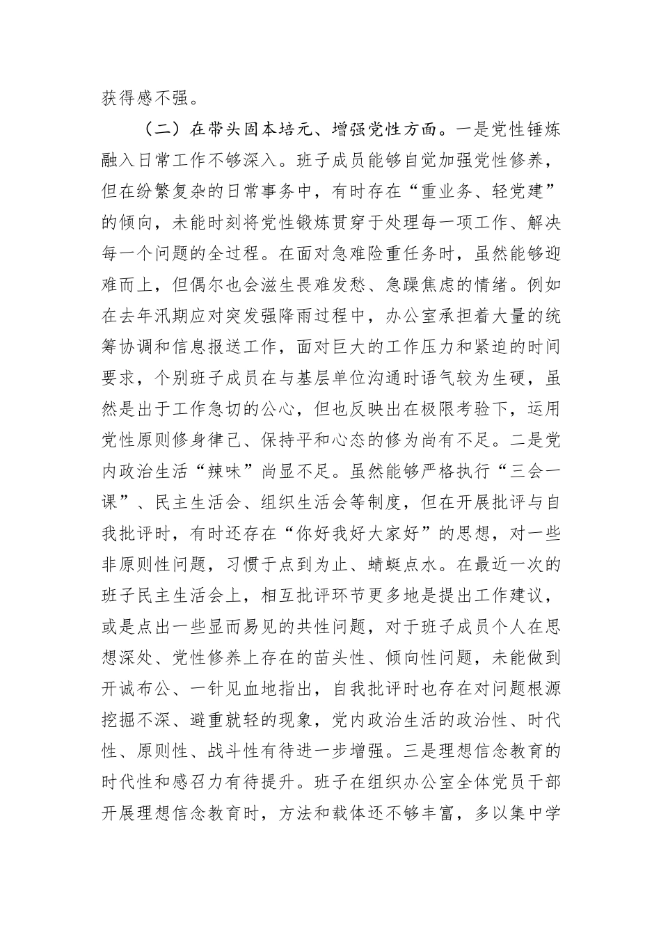 区人民政府办公室2025年度民主生活会班子对照检查材料（五个带头）.docx_第3页