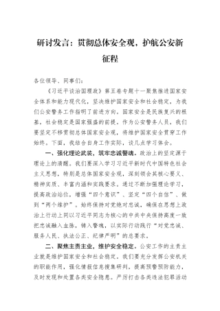 研讨发言：贯彻总体安全观，护航公安新征程.docx