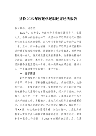 县长2025年度述学述职述廉述法报告.docx