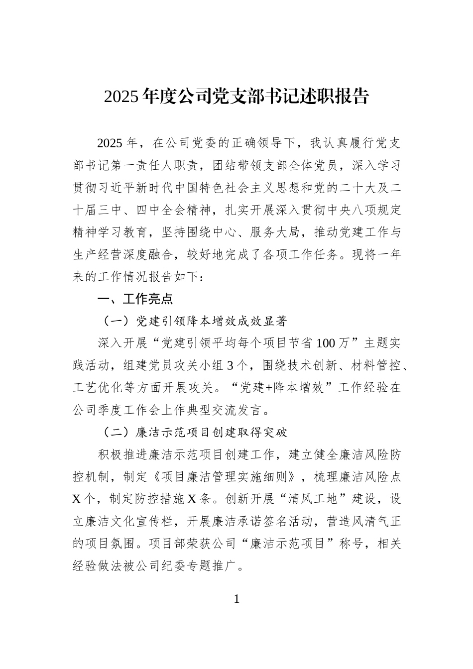 2025年度公司党支部书记述职报告.docx_第1页