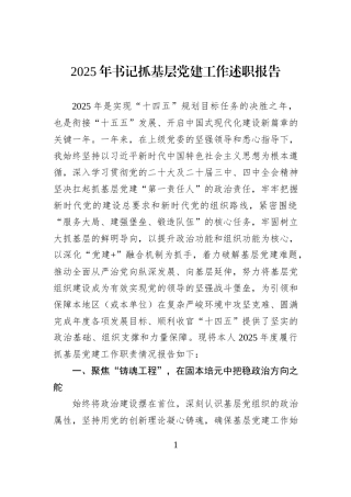 2025年书记抓基层党建工作述职报告.docx