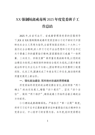 XX强制隔离戒毒所2025年度党委班子工作总结.docx