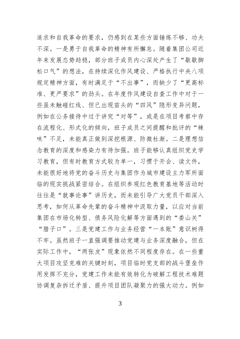 集团有限公司2025年度民主生活会领导班子对照检查材料（五个带头）.docx_第3页