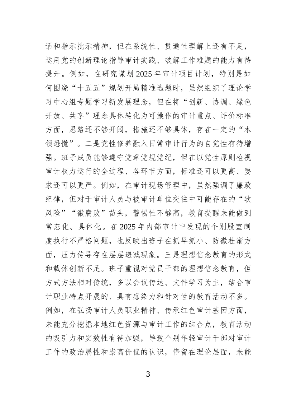 区审计局领导班子2025年度民主生活会对照检查材料（五个带头）.docx_第3页