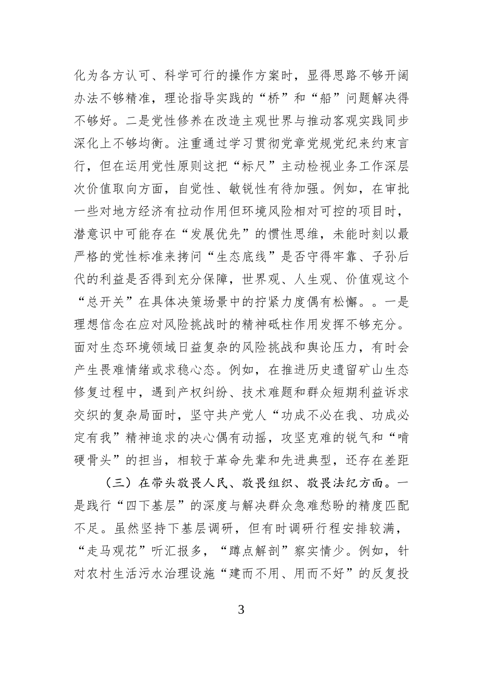 生态环境分局党组书记2025年度民主生活会个人对照检查材料（五个带头）.docx_第3页
