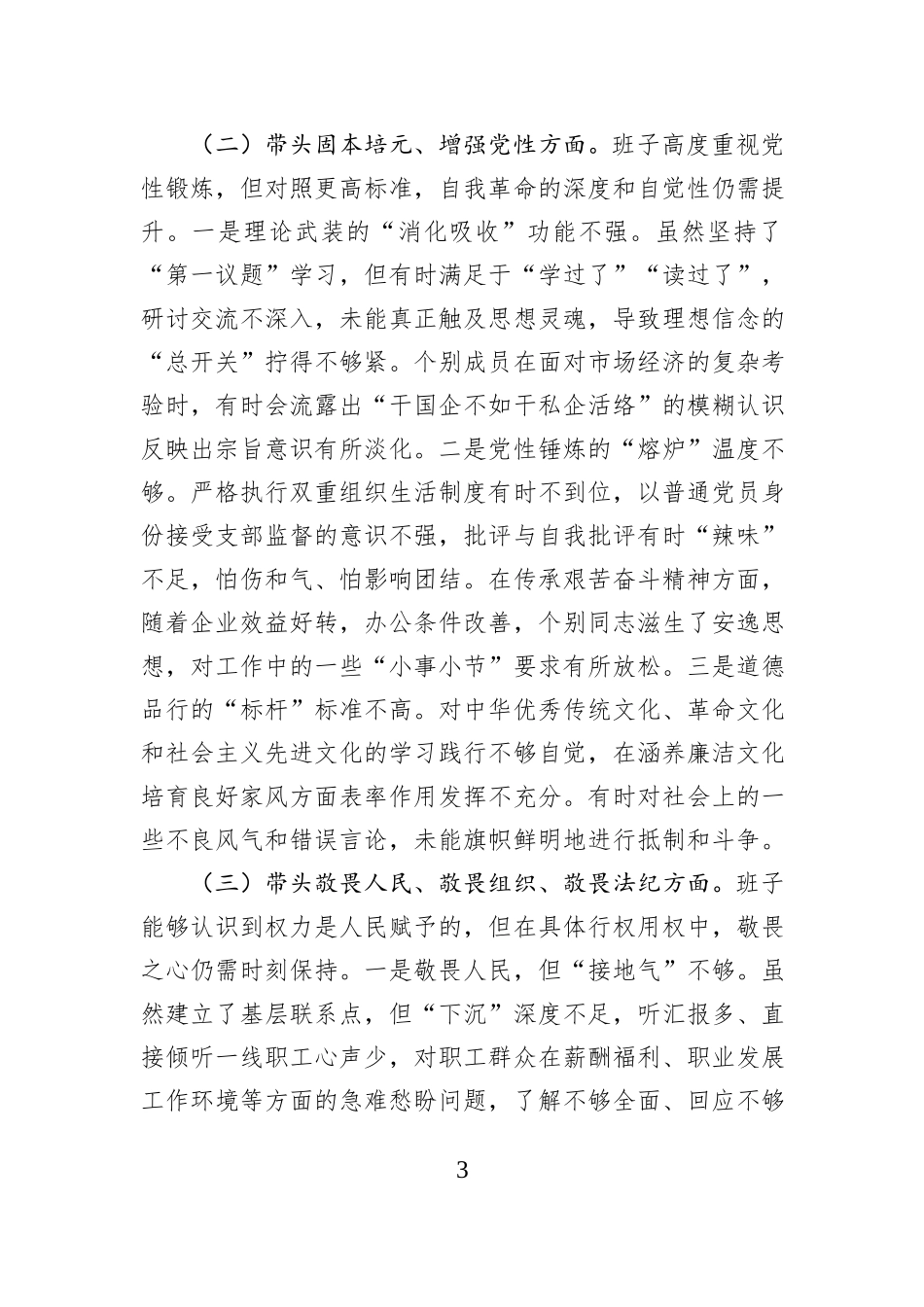 国企公司领导班子2025年度民主生活会对照检查材料（五个带头）.docx_第3页