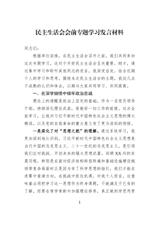 民主生活会会前专题学习发言材料.docx