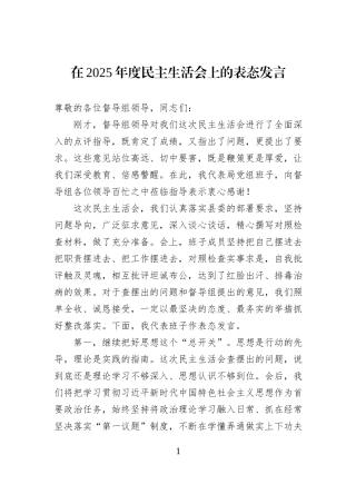 在2025年度民主生活会上的表态发言.docx