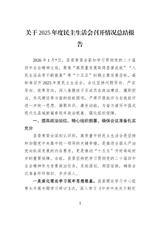 关于2025年度民主生活会召开情况总结报告 (1).docx