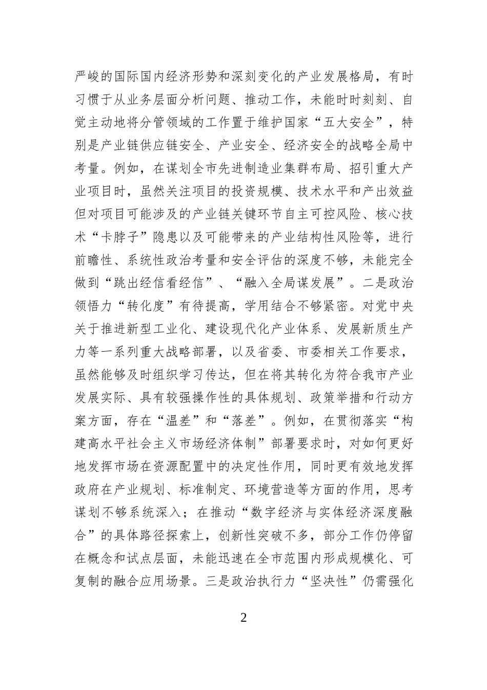 市经济和信息化局局长2025年度民主生活会对照检查发言材料.docx_第2页