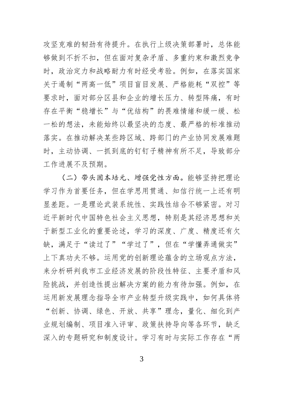 市经济和信息化局局长2025年度民主生活会对照检查发言材料.docx_第3页