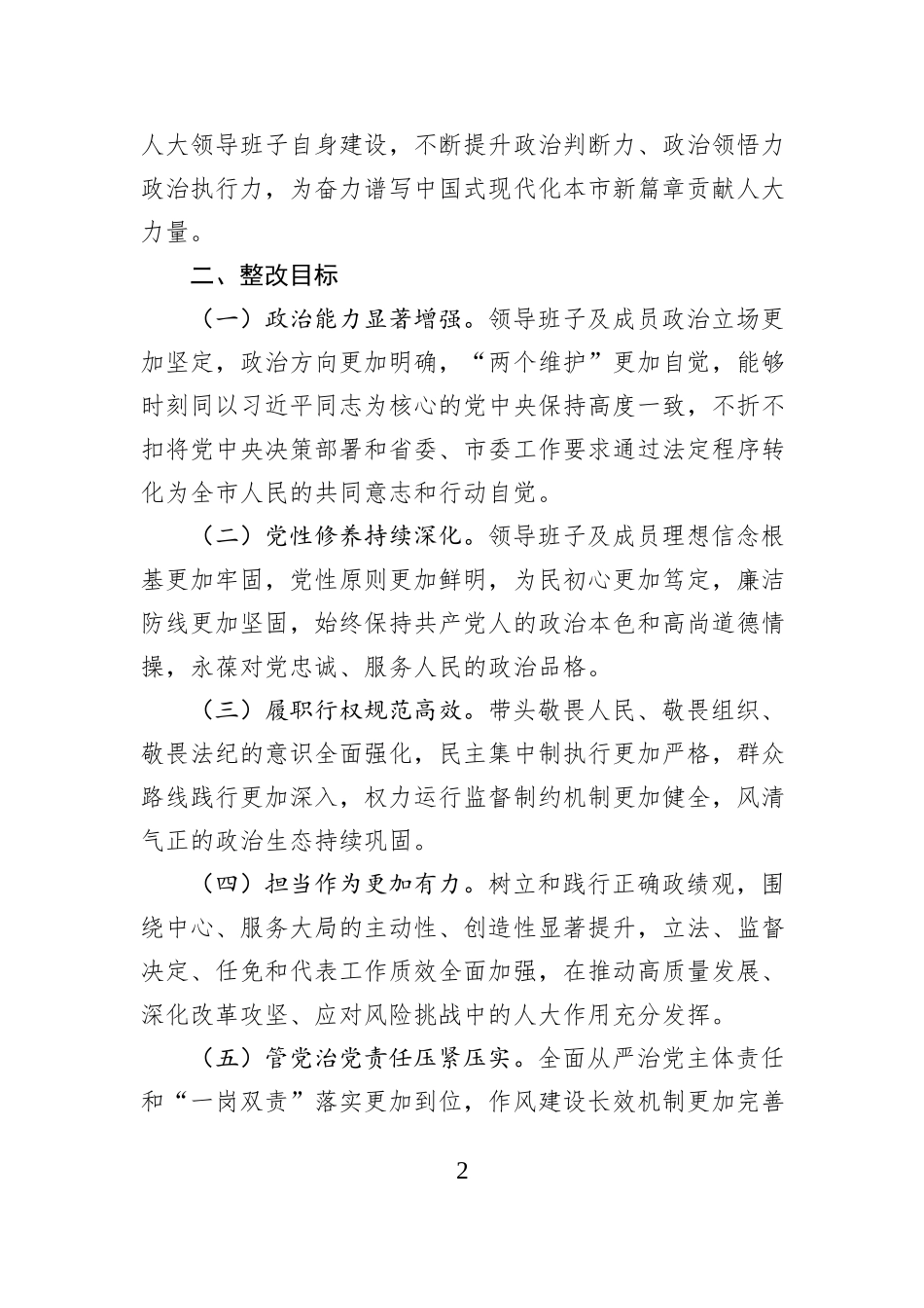 市人大领导班子2025年度民主生活会查摆问题整改方案.docx_第2页