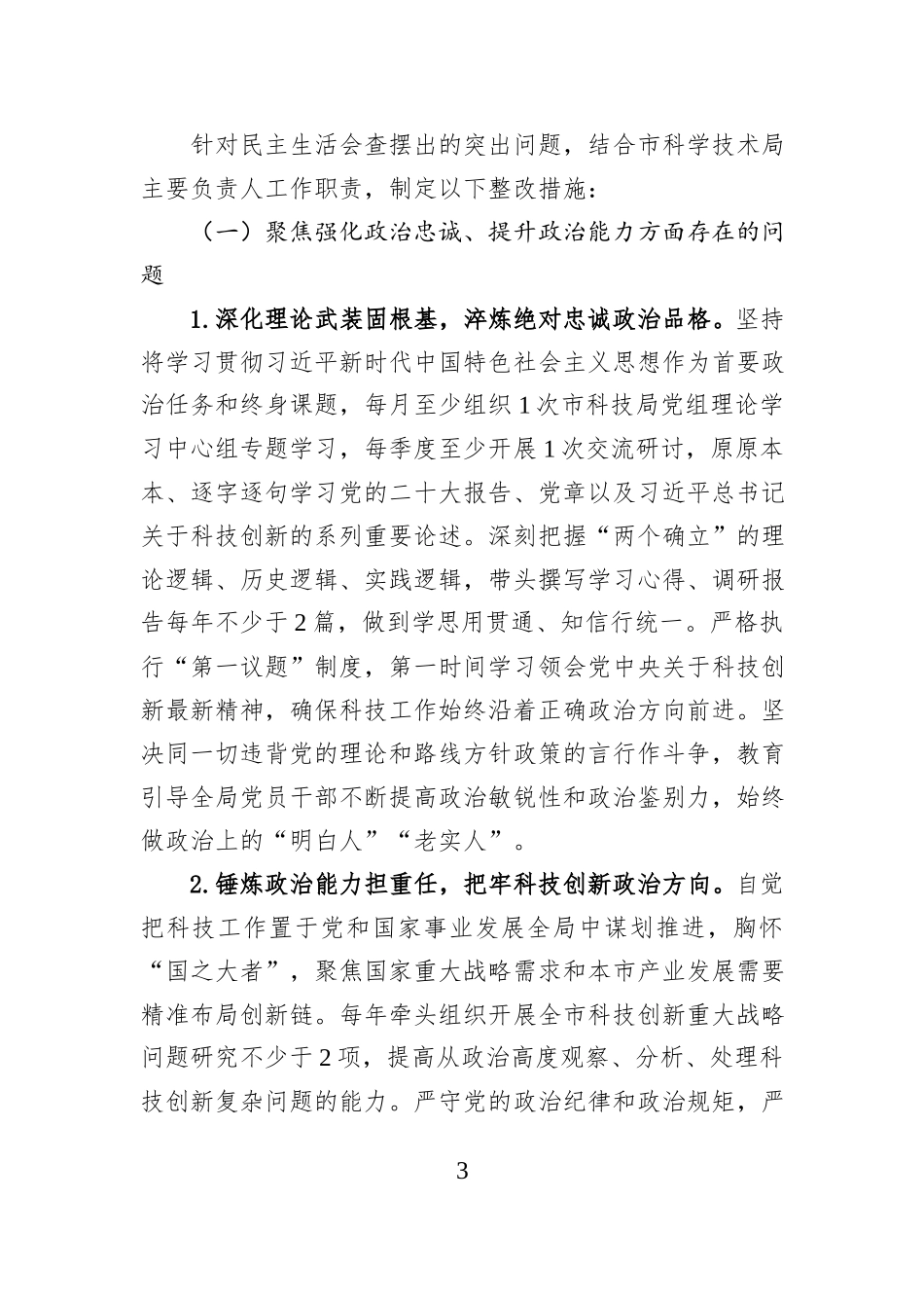 市政府党组2025年度民主生活会查摆问题整改方案.docx_第3页