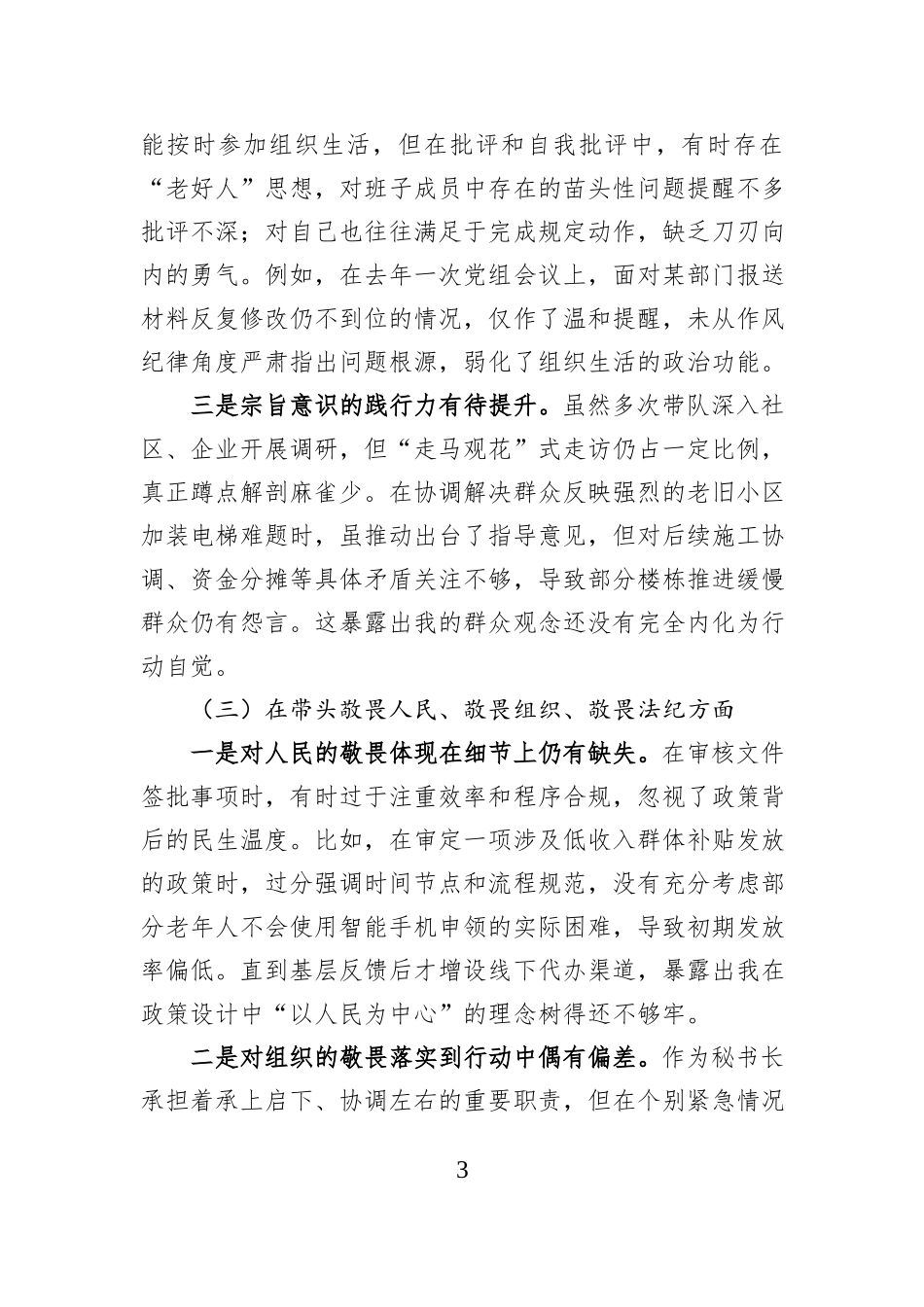 市政府秘书长2025年度民主生活会个人对照检查材料.docx_第3页