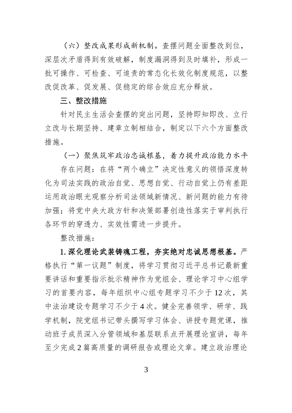 市中级人民法院党组2025年度民主生活会查摆问题整改方案.docx_第3页
