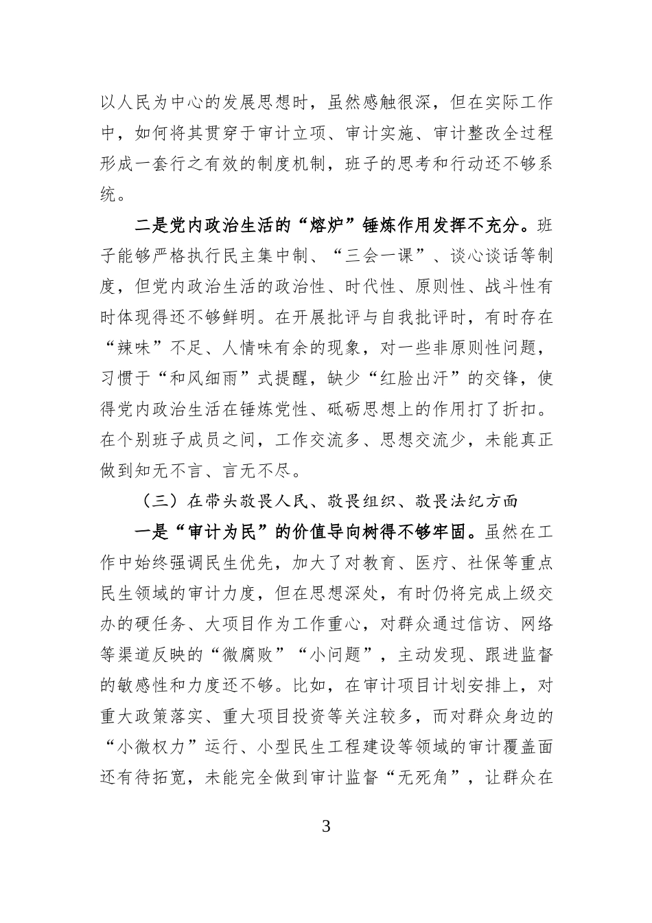 县审计局领导班子2025年度民主生活会对照检查材料.docx_第3页