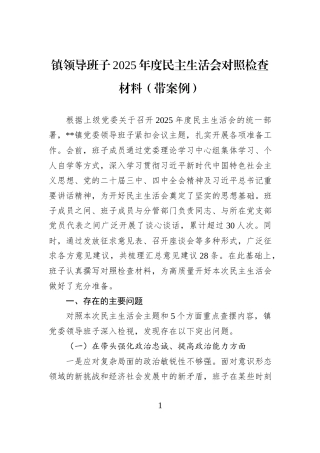 镇领导班子2025年度民主生活会对照检查材料（带案例）.docx