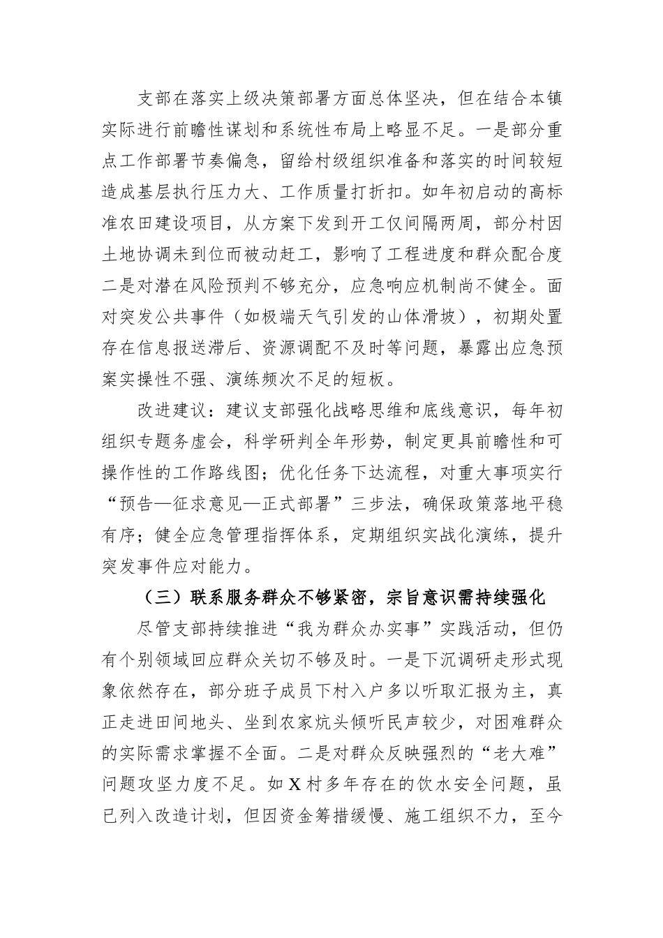 2025年度组织生活会对镇党支部及支委成员的批评意见.docx_第2页