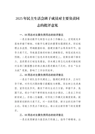 2025年民主生活会班子成员对主要负责同志的批评意见.docx