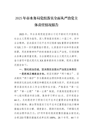 2025年市水务局党组落实全面从严治党主体责任情况报告.docx