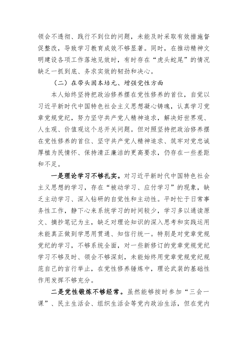 XX市文明办主任2025年度民主生活会对照检查材料.docx_第3页