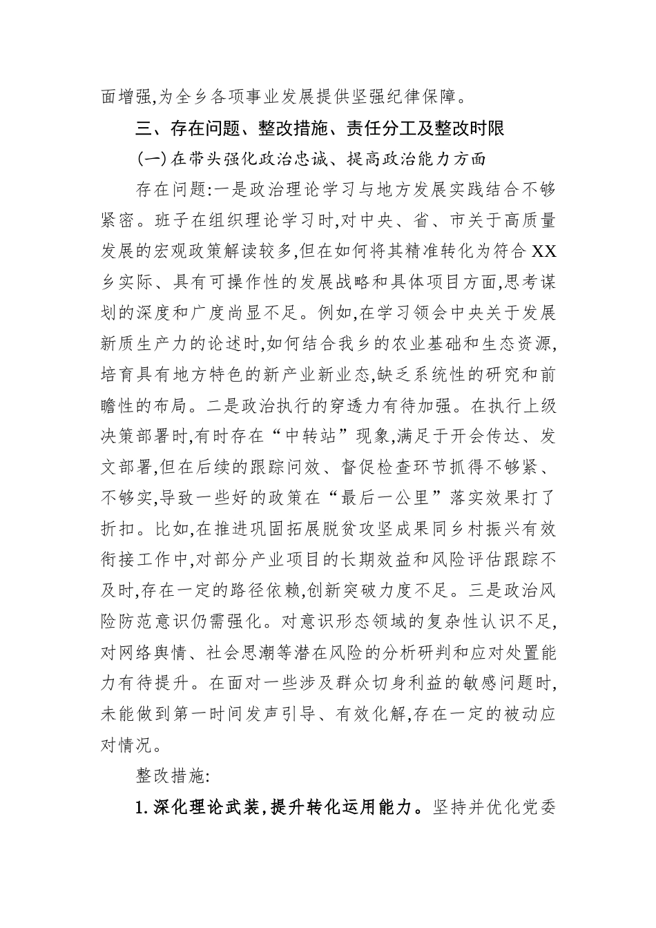 XX乡2025年度民主生活会整改落实方案.docx_第3页