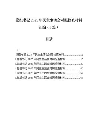 党组书记2025年民主生活会对照检查材料汇编（6篇）.docx