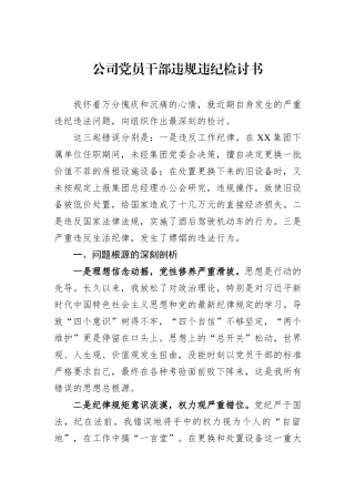 公司党员干部违规违纪检讨书.docx