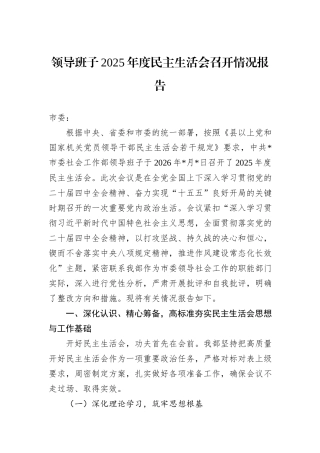 领导班子2025年度民主生活会召开情况报告.docx