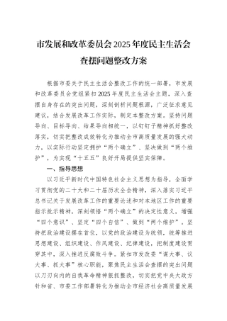 市发展和改革委员会2025年度民主生活会查摆问题整改方案.docx