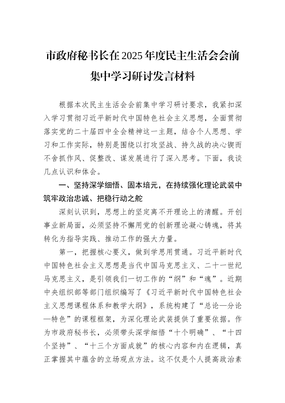 市政府秘书长在2025年度民主生活会会前集中学习研讨发言材料汇编（2篇）.docx_第2页