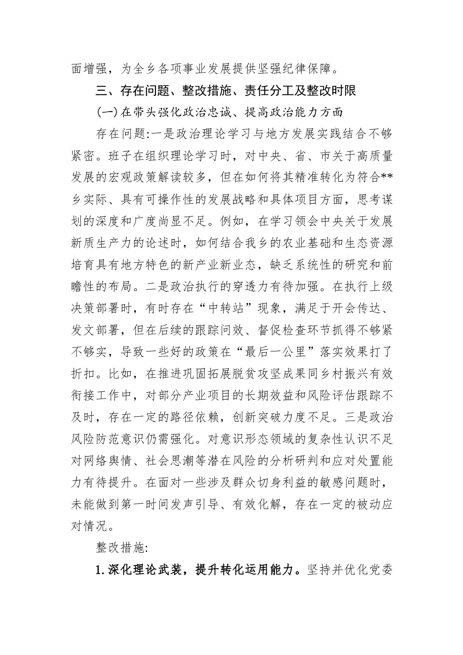 乡2025年度民主生活会整改落实方案.docx_第3页