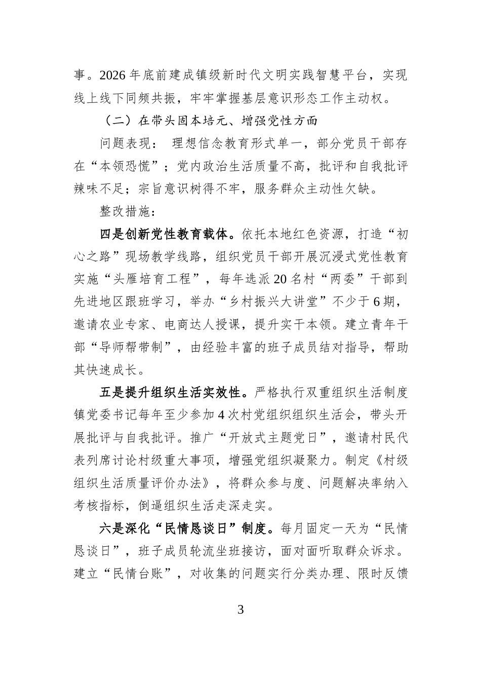 2025年度镇民主生活会查摆问题整改方案.docx_第3页