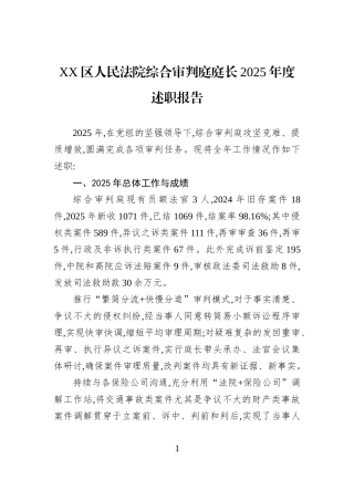 XX区人民法院综合审判庭庭长2025年度述职报告.docx